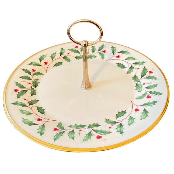 Lenox Dimension Collection Holiday 1-Tiered Holly Berry Porcelain Server - Picture 1 of 6